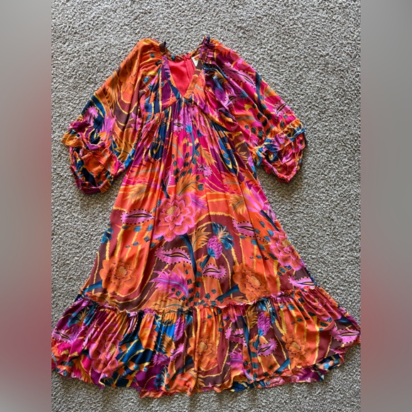 Anthropologie Farm Rio Vintage Wave Long-Sleeve Maxi Dress -XL - Picture 4 of 14